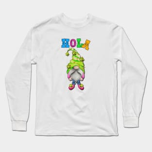 Hola Cute Cactus Gnome Illustration Art Long Sleeve T-Shirt